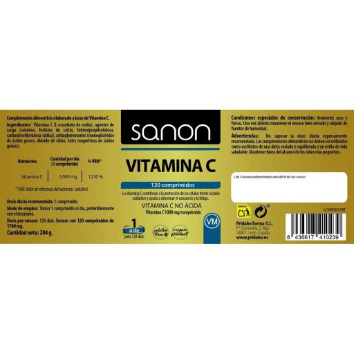 Vitamina C no ácida (ascorbato sodio) 120 comprimidos [1]