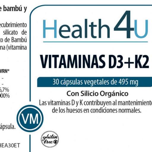 Vitaminas D3+K2 con Silico Orgánico, 30 cápsulas vegetales [1]