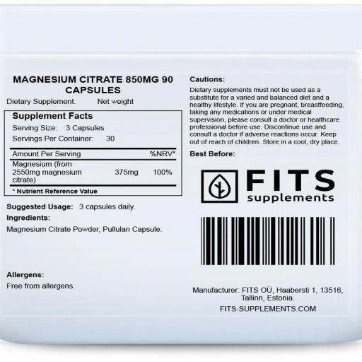 Citrato de magnesio 850mg - 90 cápsulas [1]