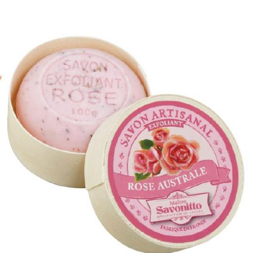 JABÓN EXFOLIANTE ROSAS en CAJA DE MADERA 100g 