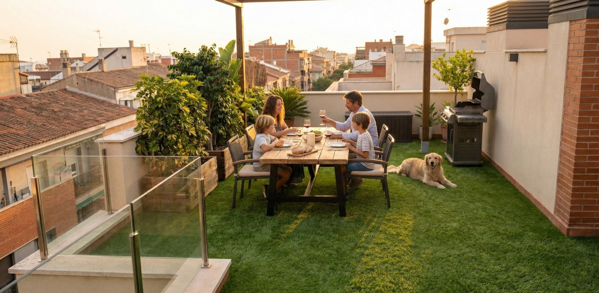Ejemplo de cómo puede quedar una terraza cuando se instala césped artificial
