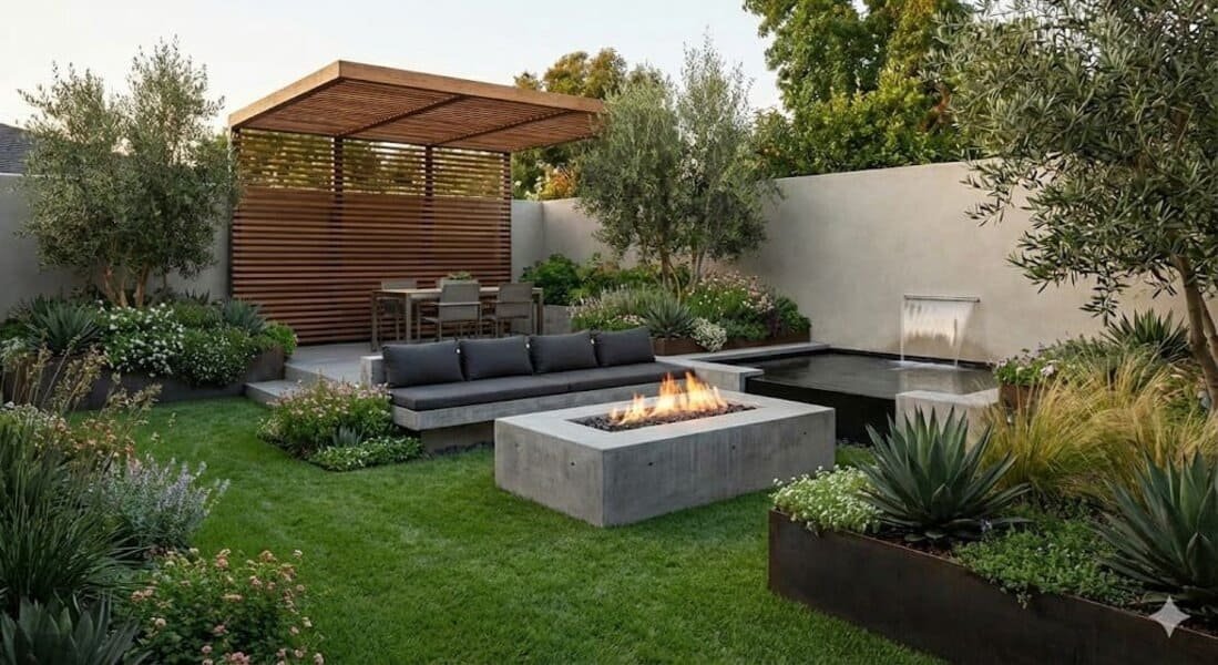 Un diseño de jardín con césped artificial