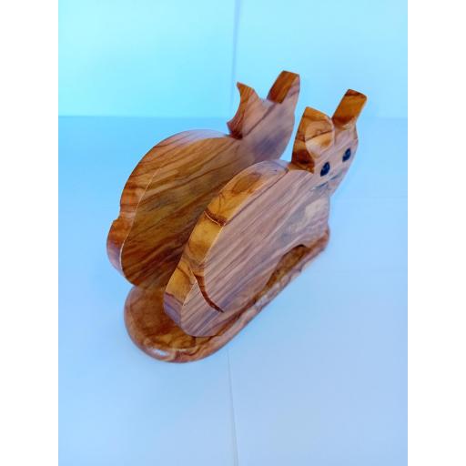 Servilletero gato en madera olivo artesanal hecho a mano sostenible y decorativo [2]