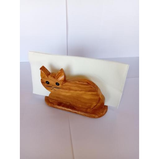 Servilletero gato en madera olivo artesanal hecho a mano sostenible y decorativo [1]