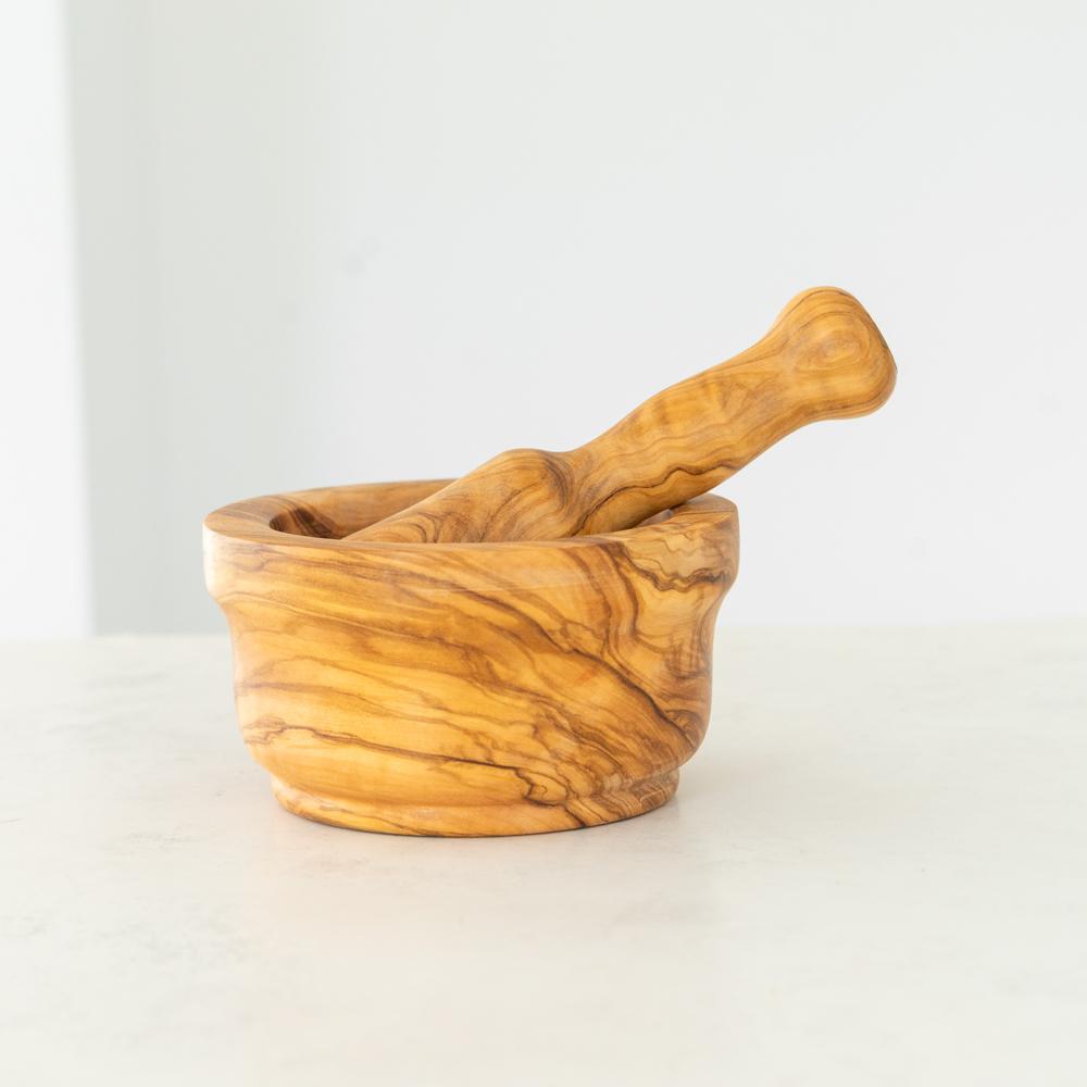 Mortero Clásico de Madera de Olivo con Borde – Artesanal y Hecho en España