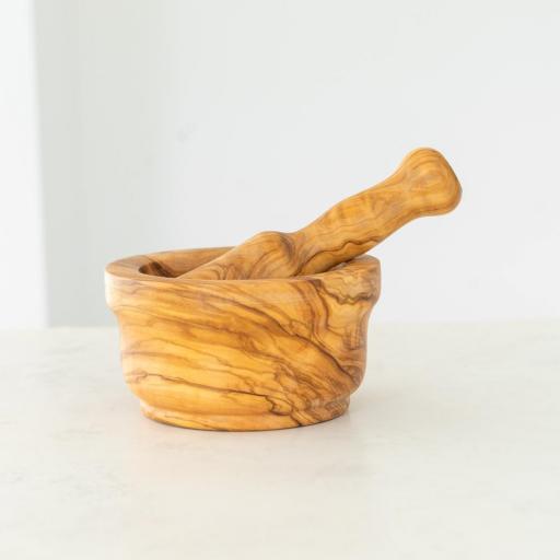 Mortero Clásico de Madera de Olivo con Borde – Artesanal y Hecho en España [0]