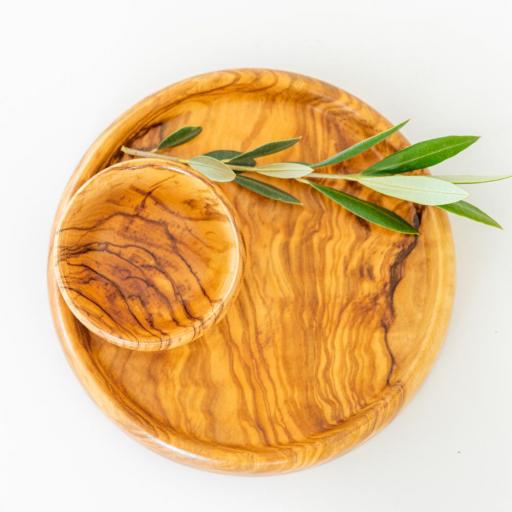 Plato para aceitunas con cuenco de madera de olivo • Artesanal y decorativo • Pieza única • Hecho a mano • Artesanía sostenible y nacional • Fabricado en España [4]