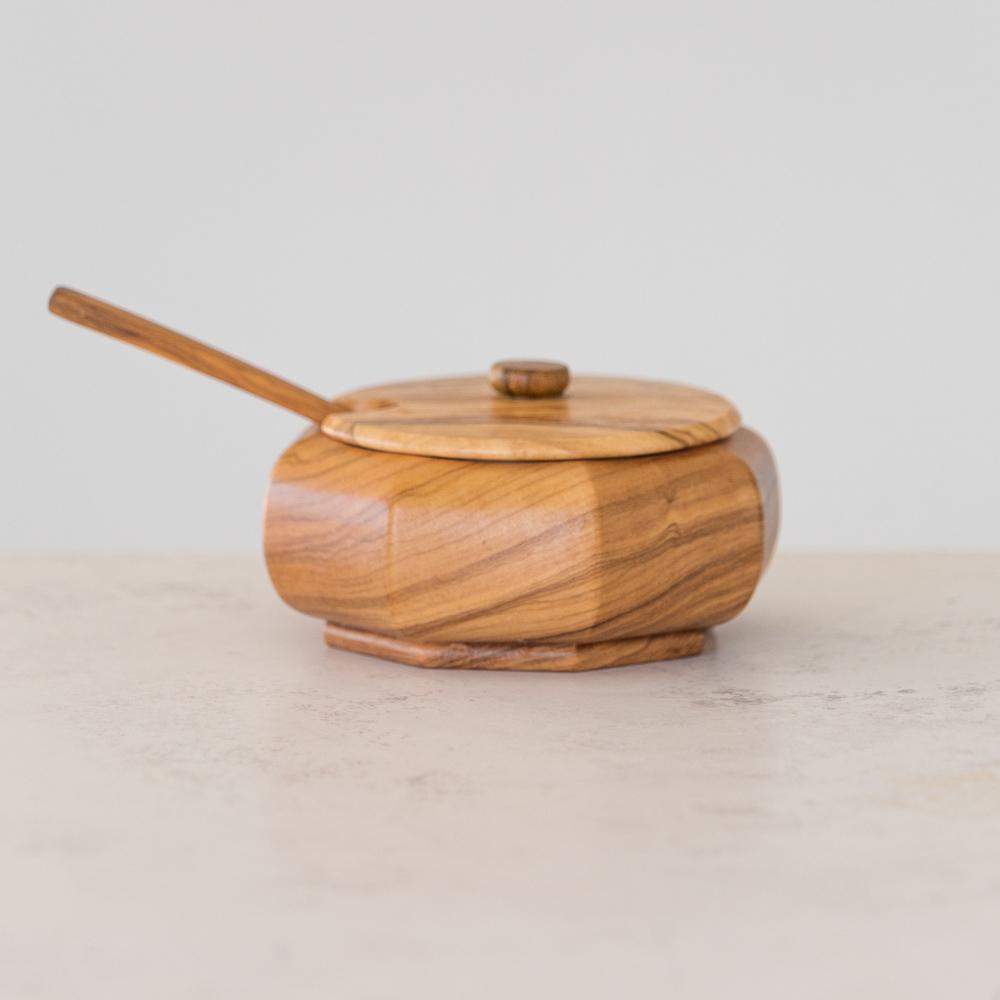 Azucarero de madera de olivo con tapa y cuchara, acabado increíble, envío  gratuito, diseño original, vendedor de EE. UU. -  España