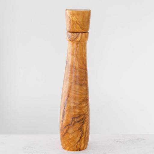 Molinillo de Madera de Olivo Grande Liso 28 cm para Sal y Pimienta – Artesanal, Pieza Única Hecha a Mano en España