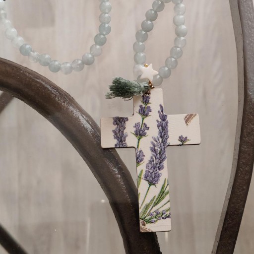 Cruz de comunión niña. Bolas en piedra natural y cruz de madera  pintada.  [0]