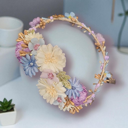 Corona de comunión. Celeste, morado y blanco con tonos dorados  [0]