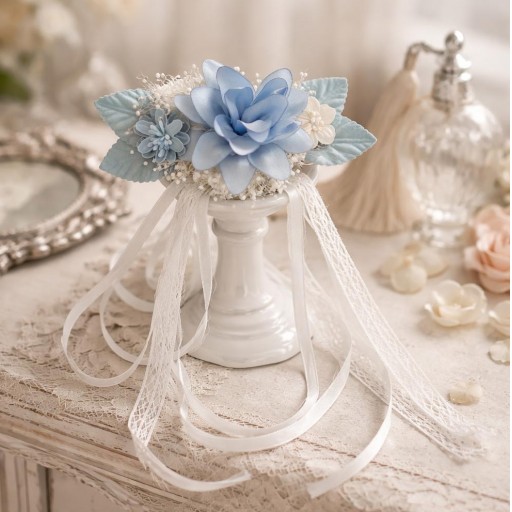 Tocado celeste. Pida foto por wasap si desea ver mejor detalle. 