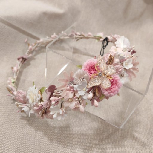 Corona comunión rosa perlado 