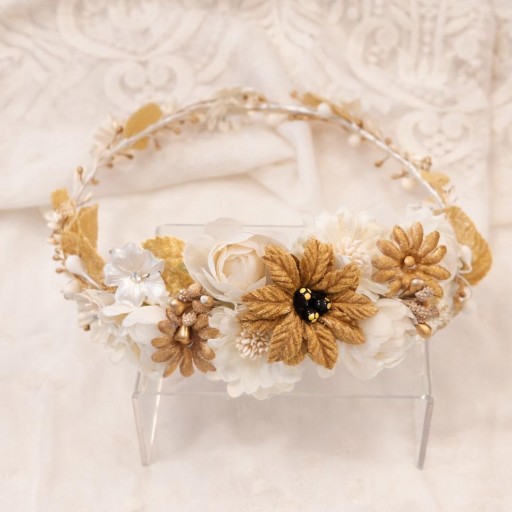 Corona comunión mostaza y blanco 