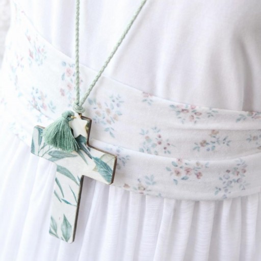 Cruz de comunión niña tonos verdes 