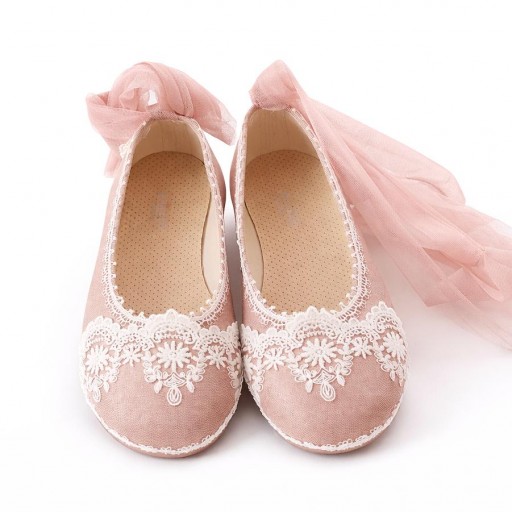 Bailarinas  rosa empolvado  decoradas con encaje blanco roto. Leer la descripción del producto. [1]