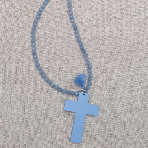 Cruz azul de madera comunion niña  [0]