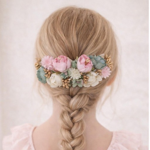 Tocado rosa y verde agua de comunión niña 