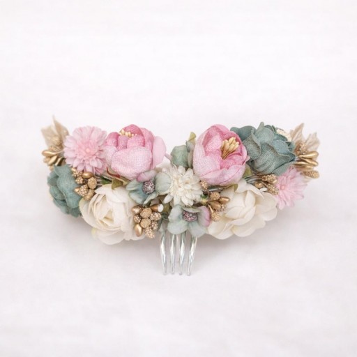 Tocado rosa y verde agua de comunión niña  [1]