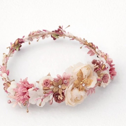 Corona comunión rosa perlado 