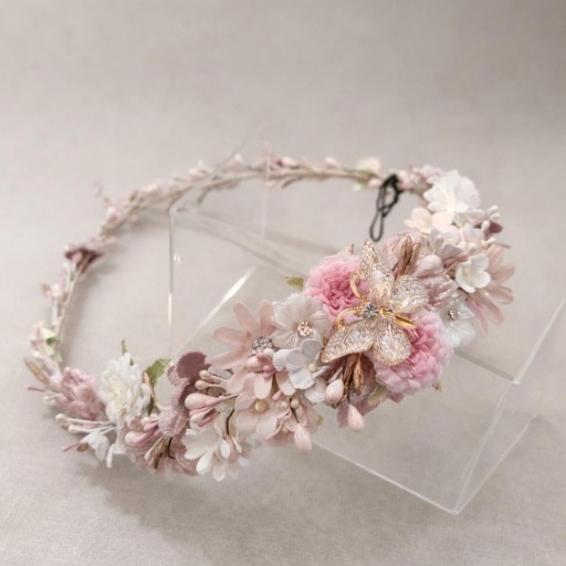 Corona comunión rosa perlado 