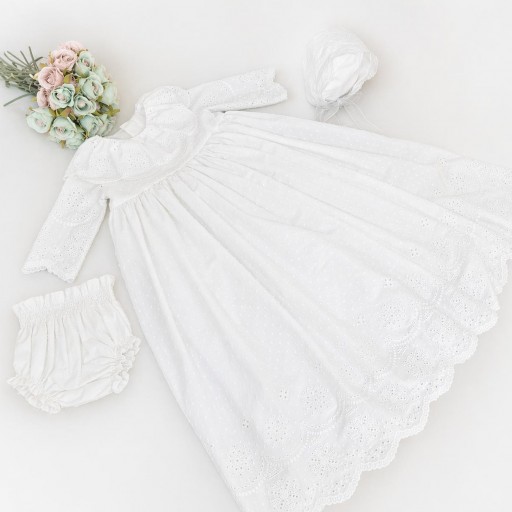 Traje de cristianar unisex con capota y braguita. Algodón bordado blanco. Talla amplio.  [0]