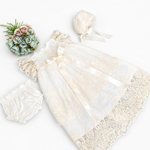 Traje cristianar tul bordado. Incluye braguita y capota  [0]