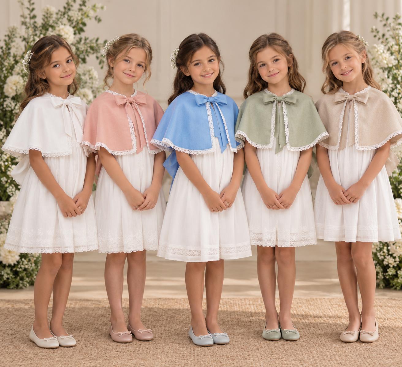 Capa de lino para niña. Ideal para comunión o ceremonias. Liko 100% forrada del mismo tejido.