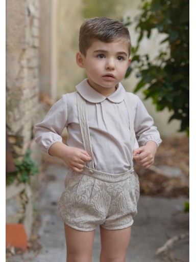 Conjunto pantalon con tirante y camisa cuello bebe.  Disponible en mas telas y colores. Consultenos. [0]