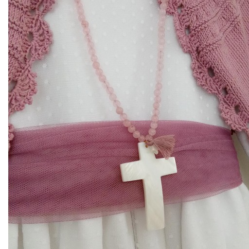 Cruz comunión niña  rosa 