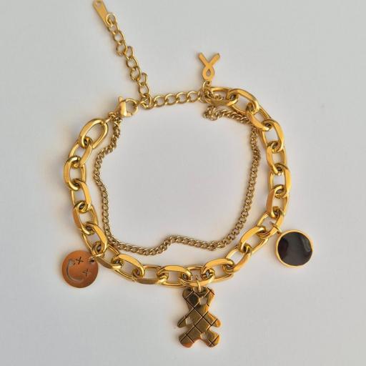 Pulsera doble osito dorada 