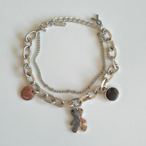 Pulsera doble osito plateada [0]