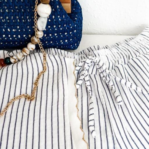 Conjunto de LINO Rayas Azul marino y Blanco [2]