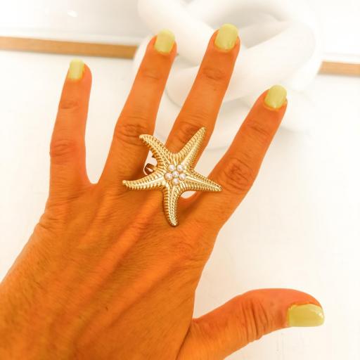 Anillo ESTRELLA de MAR con PERLITAS