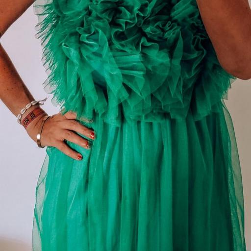 Vestido corto de tul tono verde