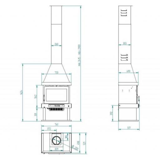 CHIMENEA DE LEÑA FRONTAL CON TURBINA C-100 T 14KW [3]