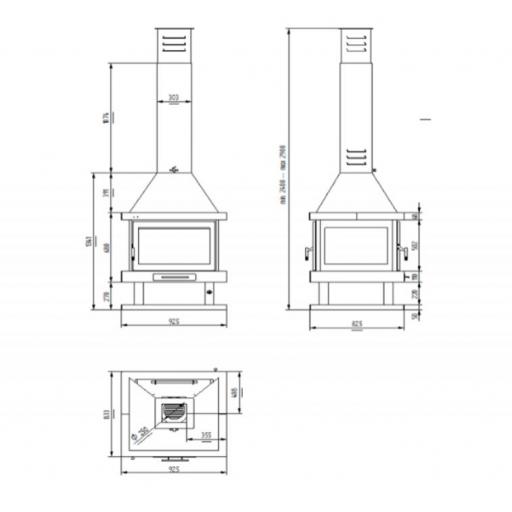 CHIMENEA DE LEÑA CENTRAL 4 CARAS MODELO C-204 17.5 KW [3]