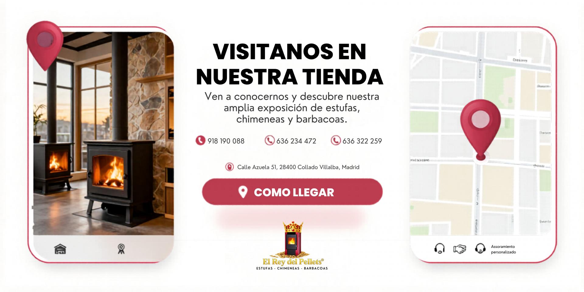Visita nuestra tienda en Collado Villalba y descubre una amplia exposición de estufas de pellets, chimeneas y barbacoas. Te asesoramos para encontrar la mejor solución para tu hogar o jardín.