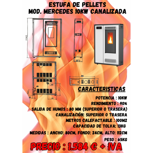ESTUFA DE PELLETS CANALIZABLE PASILLERA - MODELO MERCEDES 10KW [2]