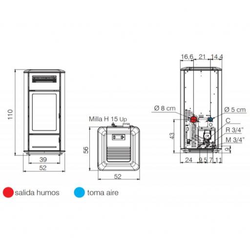 HIDRO ESTUFA DE PELLETS EDILKAMIN MODELO MILLA H15 KW UP ACERO/CERÁMICA [5]