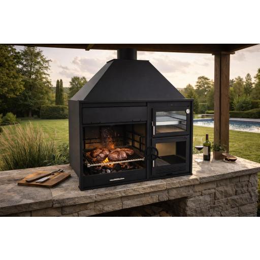 BARBACOA MODELO FUSION 160 CON SISTEMA DE ELEVACION Y HORNO