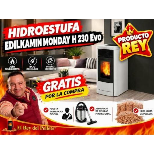 HIDROESTUFA EDILKAMIN DE PELLETS 22,8KW  MOD. MONDAY 230 H - GAMA ALTA