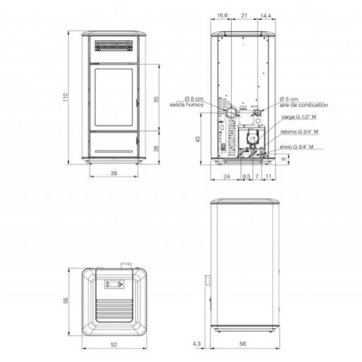 HIDROESTUFA EDILKAMIN DE PELLETS MODELO MILLA H 15 KW UP ACERO/CERAMICA [5]