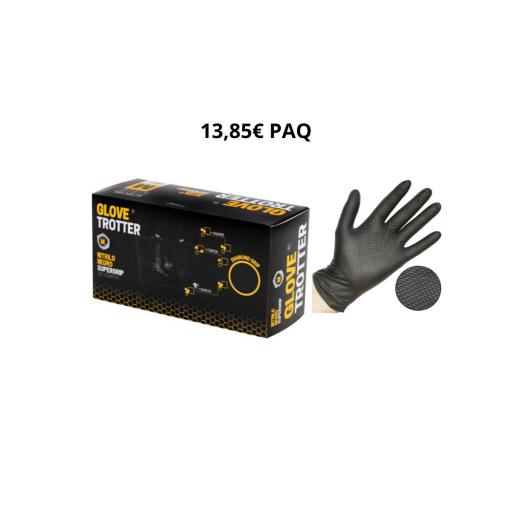 10 PAQUETES NITRILO NEGRO SIN POLVO SUPERGRIP GLOVETROTTER DIAMANTADO 8,5GR