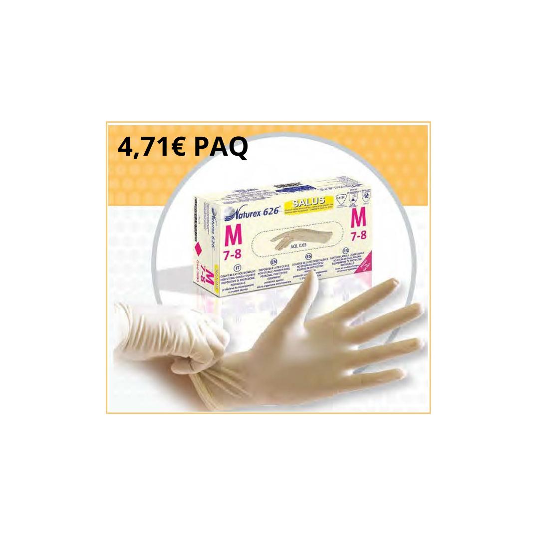 120 PAQUETES GUANTE DE LATEX SIN POLVO NATUREX 626 SALUS