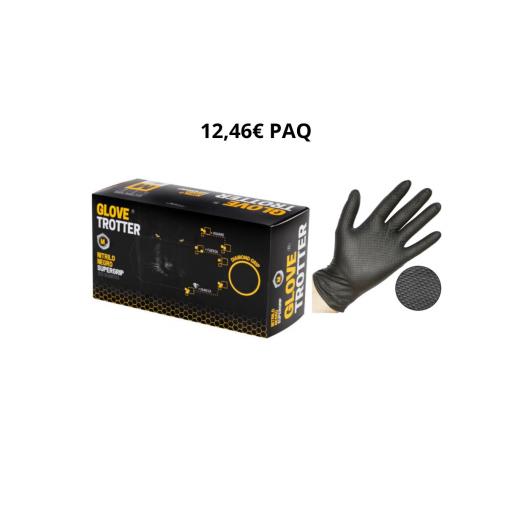 120 PAQUETES NITRILO NEGRO SIN POLVO SUPERGRIP GLOVETROTTER DIAMANTADO 8,5GR