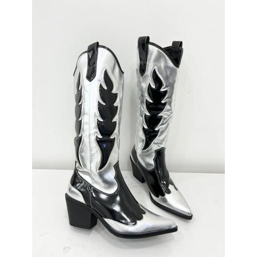 Bota cawboy negro plata  [1]