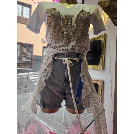 Pabtalon corro vaquero con falda encaje
