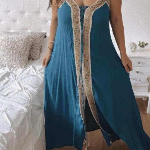 Vestido largo azul griego