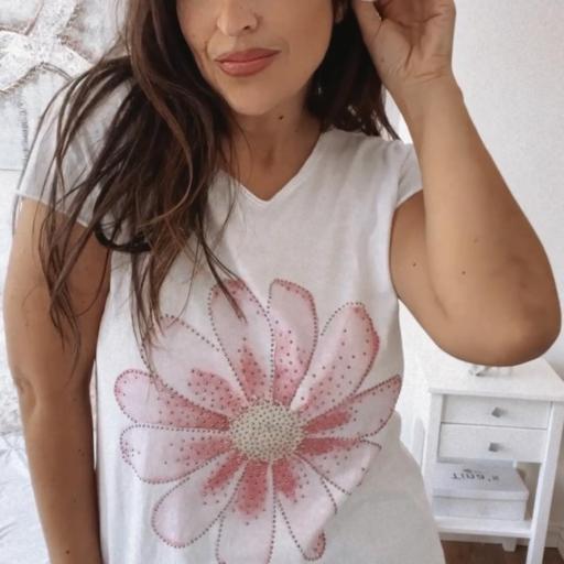 Camiseta de algodón flor Rosa